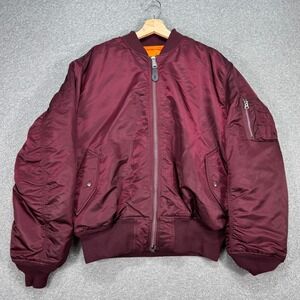 Alpha Industries MA-1 Bomber Jacket Men's XL Burgundy Orange Reversible Military